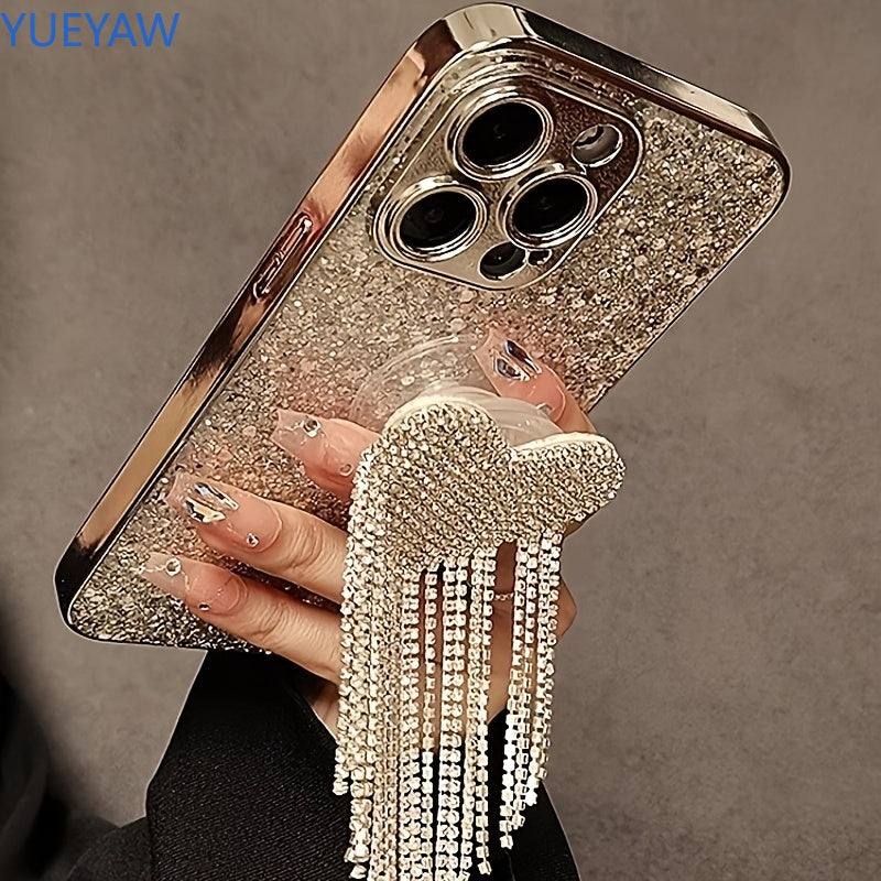 for 15promax Apple iPhone14 high-end niche 13 luxury rhinestone love tassel holder 12 Silvery plated sequin 14promax/15promax/16promax/13promax/11/12promax/13/14/14pro/15pro/15plus cases